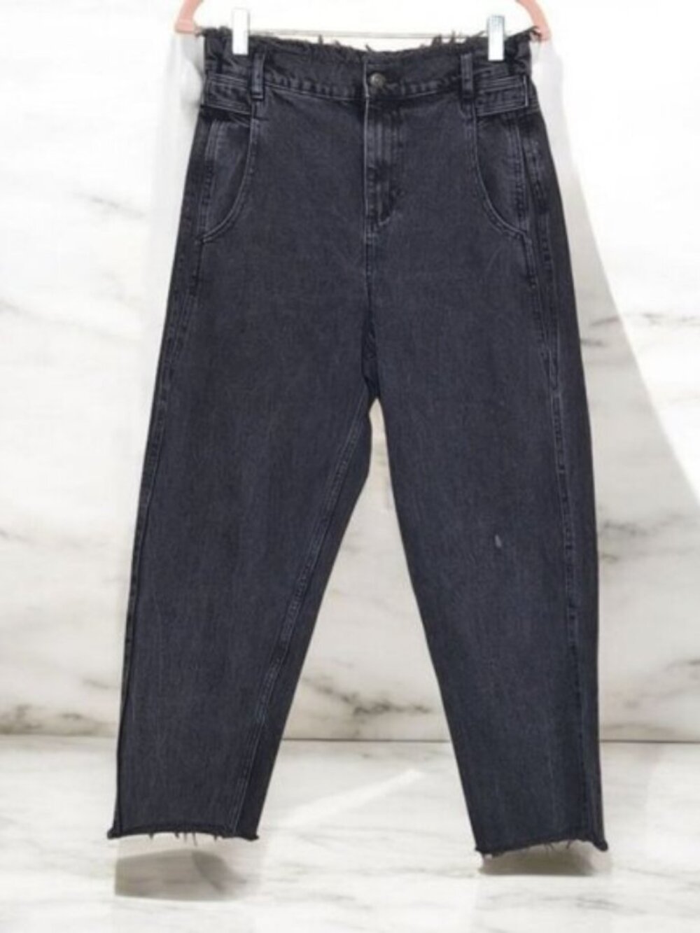 Zara Black Wash Paper bag Jeans Size 4  High waist Straight Leg
